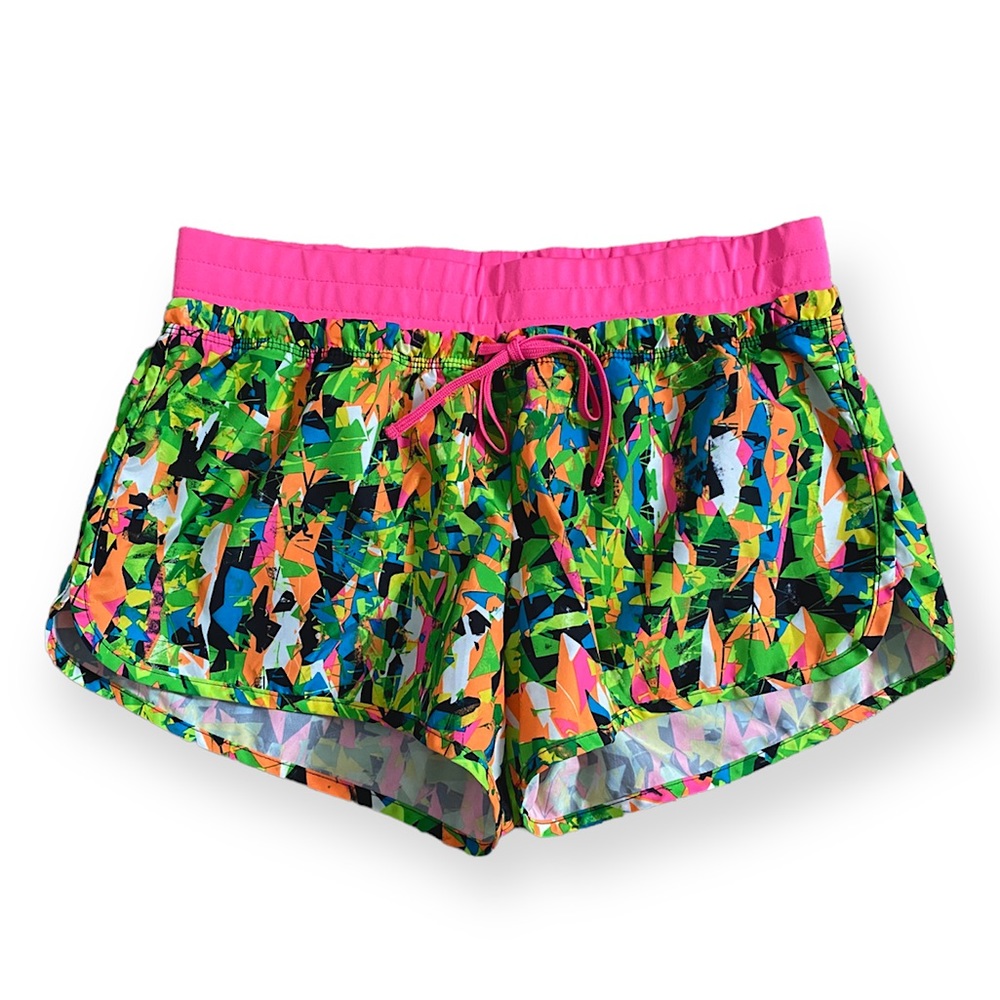 City Streets Athletic Workout Running Shorts Multicolor 90’s Neon Geometric